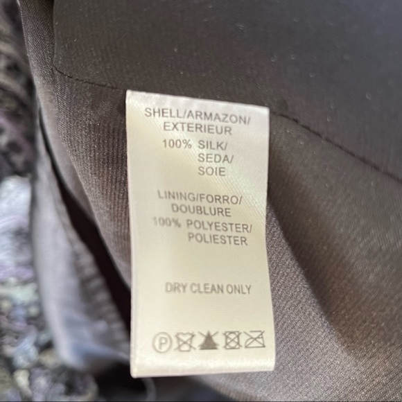 KENSIE 100% silk dress paisley chiffon ruffle fit and flare gray purple black - Picture 11 of 11